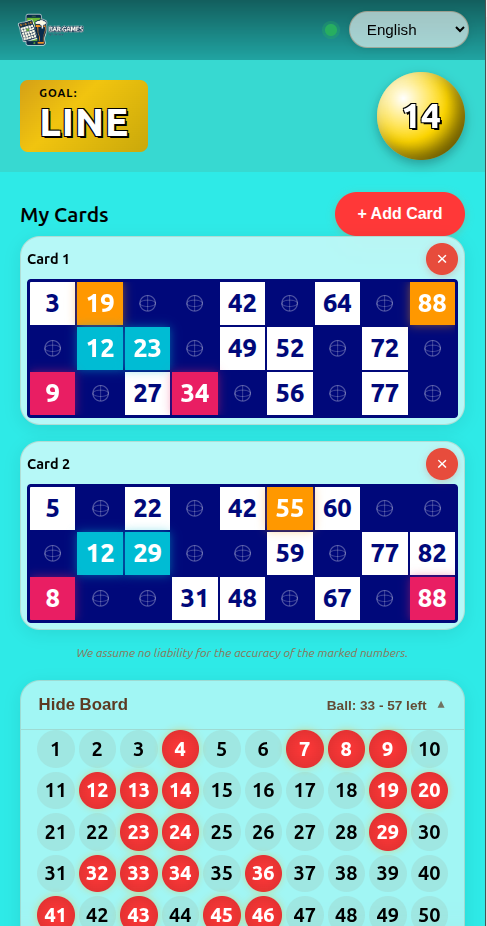 Player card tracking interface
