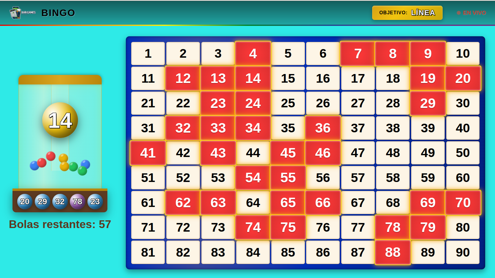 TV bingo board display